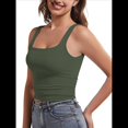 thumbnail image 1 of Camisetas Sin Mangas con Doble Forro para Mujer, Estilo Y2K, para Salir, Ajustadas, Sin Mangas, con Cuello Cuadrado, para Verano. Verde L, 1 of 8