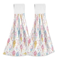 Yayeee Kitchen Hanging Hand Towels Set of 2 with Loop Bathroom Absorbent Tie Towel, Colorful Ice Cream Pattern