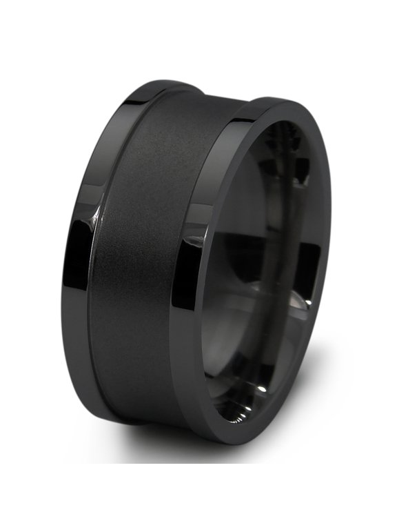 Midnight Black Stainless Steel Gladiator Step-Down Center Strip Wedding Band Ring