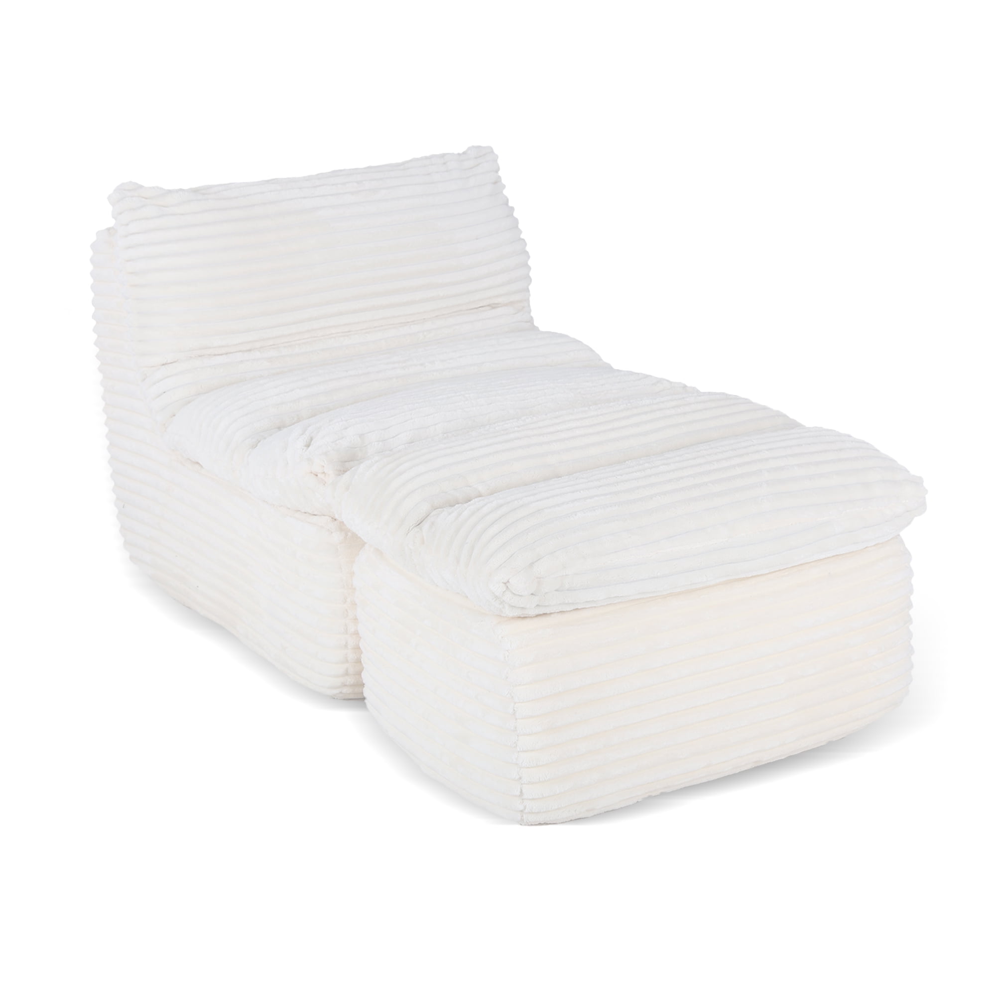 EOP Big Bean Bag Lounger Chair, Chaise Lounge Chair Indoor, Comfy Upholstered Sleeper Sofa Bed with Compressed Memory Foam, No Assembly Required, Beige