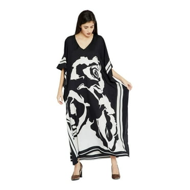 Black for Women Rose Printed Plus Size Kaftan Dresses for Women Plus Size Ladies Kaftan Long Size Long Women Dress Online by Oussum