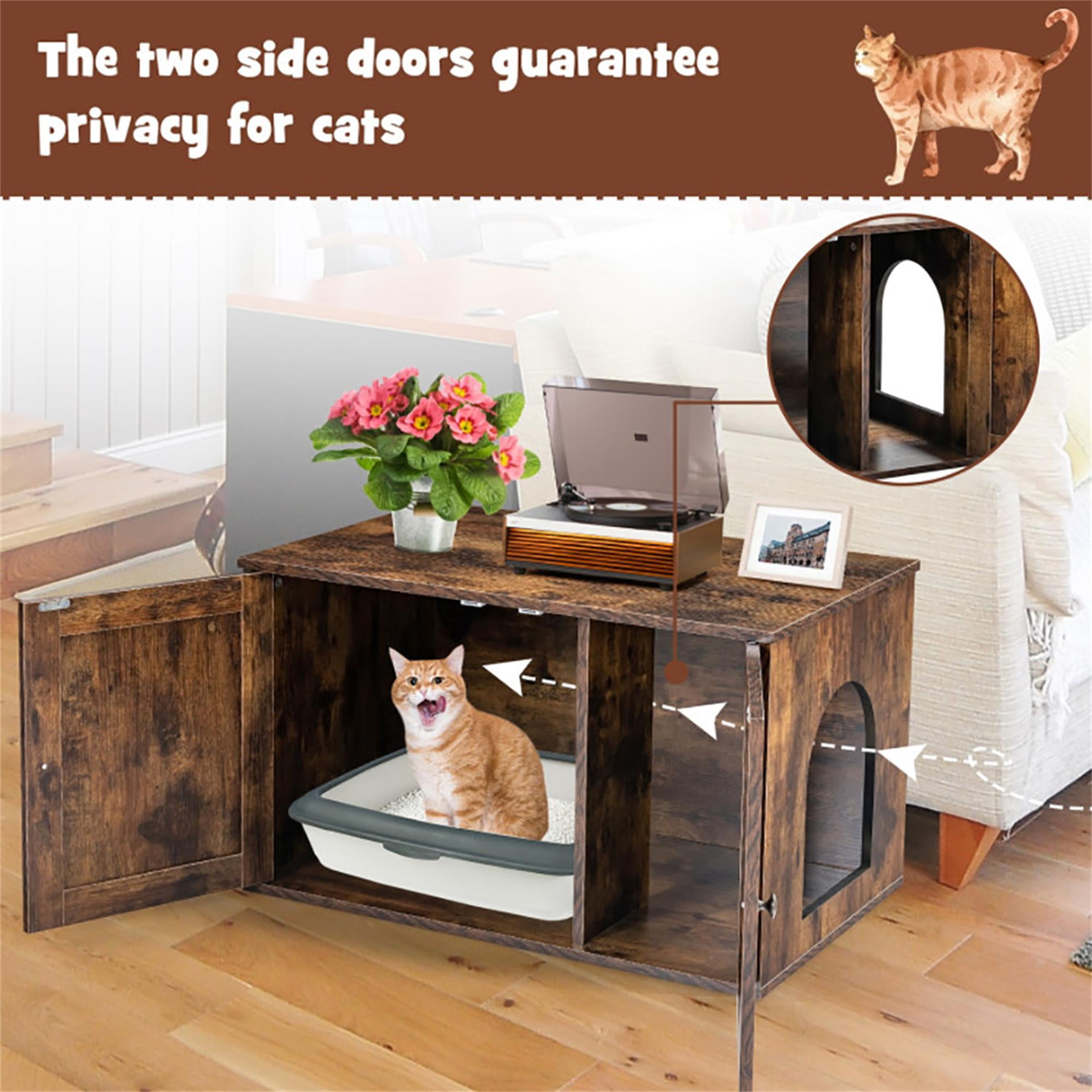 Kadyn 31" Hidden Cat Litter Box Enclosure Furniture with Divider, Wood Cat House Washroom Cabinet Fit for Most of Cat and Litter Box, Brown