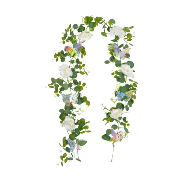 Guirnalda de eucalipto artificial, plantas colgantes, enredaderas florales artificiales para mesa flor blanca