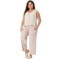 thumbnail image 3 of DARING DIVA Women's Plus Linen Vest Sleeveless Button Down V Neck Crop Top 1X Beige, 3 of 6