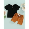 thumbnail image 2 of Seyurigaoka 2 Pieces Infant Baby Boys Summer Outfits, Solid Color Round Neck Short Sleeve T-Shirts Tops + Elastic Waist Shorts Set, 2 of 8