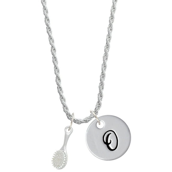Delight Jewelry Silvertone 3-D Hair Brush Silvertone Script Initial Disc - O - Charm Necklace, 20"+3"