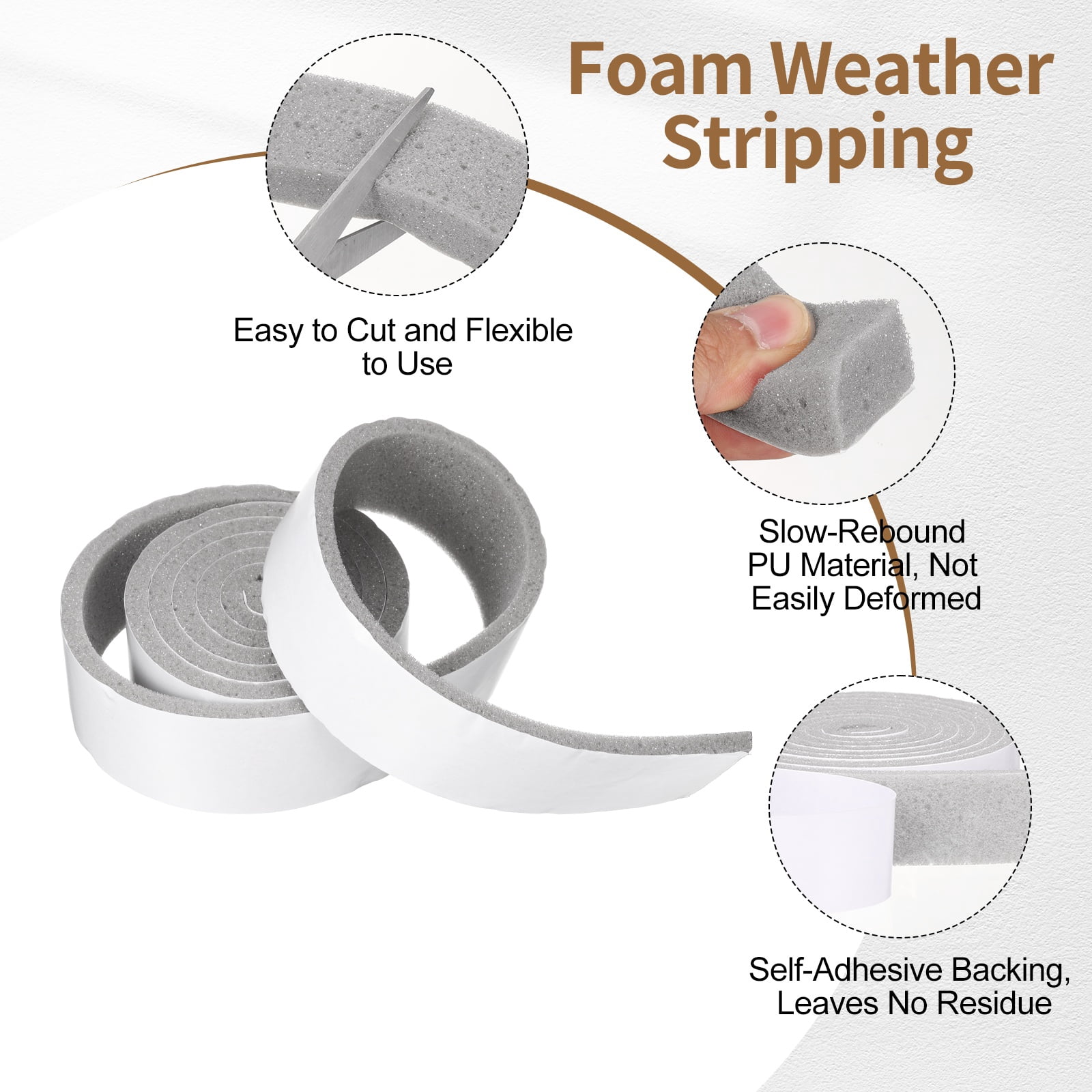 2" x 5/16" Foam Weather Stripping, Self Adhesive Door Seal Insulation Strips, Soundproofing Foam Seal Tape for Door/Window, Air Conditioning (13.12 Ft Total Length in 2 Roll)