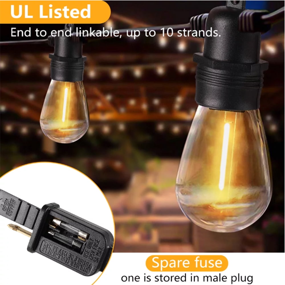 Sanfant 51ft Outdoor String Lights IP65 Waterproof Lights with 15+1 Edison Shatterproof Bulbs for Balcony Backyard Yard