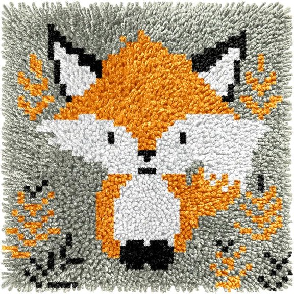 Small Size Mini Fox Latch Hook Kits Rug DIY Cushion Tapestry Making Crochet Hook Mat Making Kits Color Preprinted Pattern Canvas DIY Carpet Needlework Crochet Cushion Kits 30x30cm