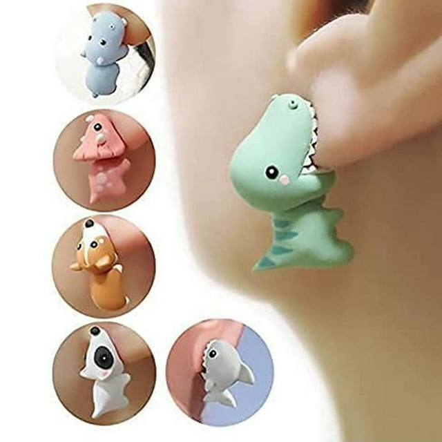 Lindo pendiente de mordedura de animal, lindo pendiente de mordedura de animal D Pendientes de arcilla de animales Pendientes de botón de animales Construcción resistente