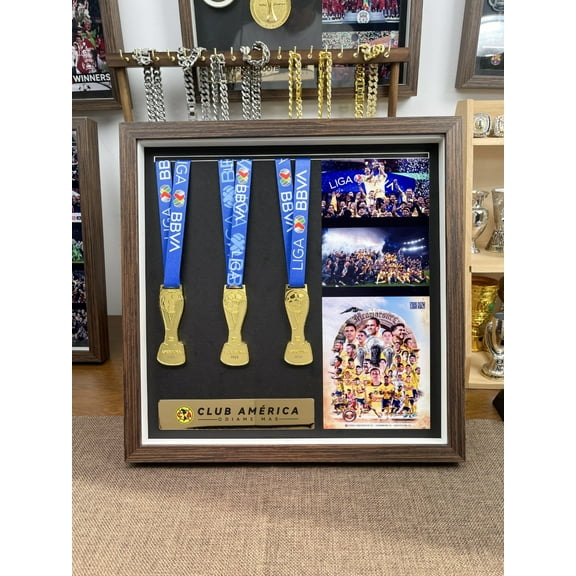 Club América Liga MX Champions 3 Gold Football Medals with big Medal Frame, Christmas Halloween Gifts.