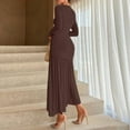 thumbnail image 6 of Women's Long Sleeve Ruched Bodycon Maxi Dress Elegant Fitted Ruffle Hem Party Evening Dress, 6 of 7