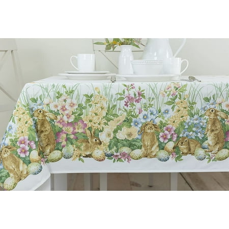 

Blooming Bunnies Fabric Easter Tablecloth Spillproof Indoor/Outdoor Spring and Easter Table Cloth (Blooming Bunnies 60 X 120 Rectangular)