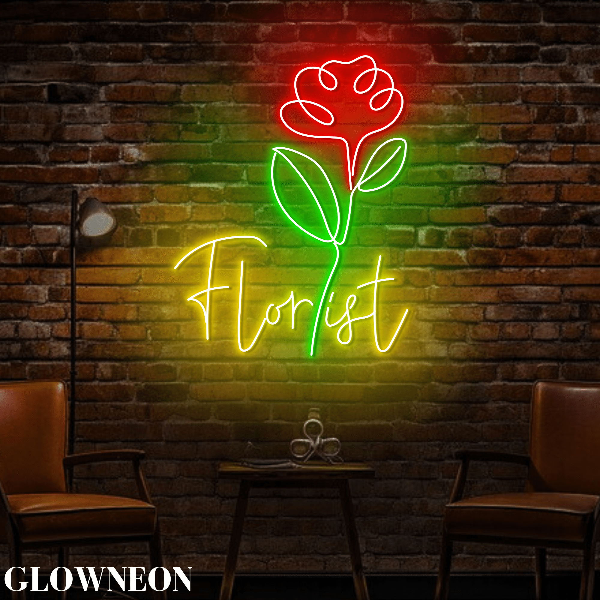 Glowneon Florist Open Neon Wall Art Decor, Flower Shop Led Light Sign