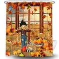thumbnail image 3 of Fall Scarecrow Shower Curtain , Autumn Pumpkin Harvest Thanksgiving Hay Farmhouse Decor Home Bathroom Curtains, Sunflower Maple Leaves Leaf Shower Curtain Set , 72x72 Inch, 3 of 6