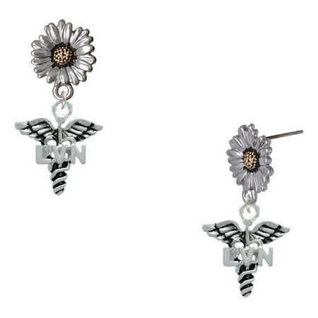Delight Jewelry Silver-tone Caduceus – LVN – Two-tone Daisy Flower Post Earrings