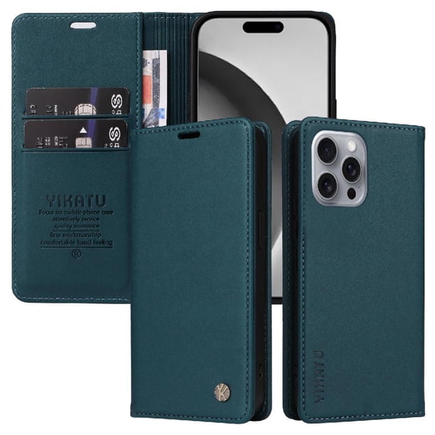 Funda para iPhone 16 Pro Max Estuche de Cuero PU Tipo Cartera con Ranuras para Tarjetas y Cierre Magnético