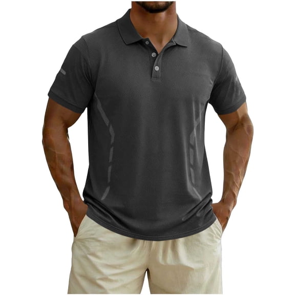 USNSM (M-5XL) Mens Plus Size Golf Shirts Short Sleeve Performance Quick Dry Breathable Work Business Casual Shirts Gray M