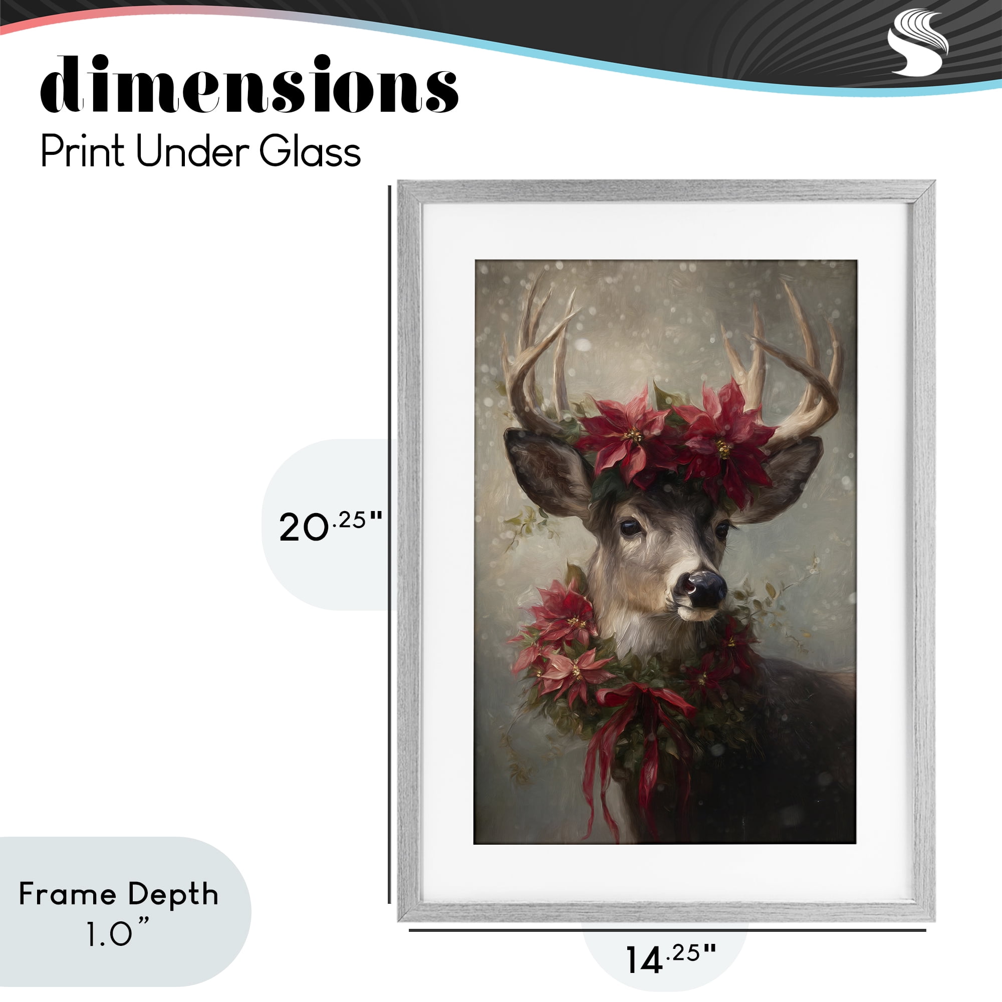 Stupell Industries Poinsettia Christmas Deer Gray Framed Print Under Glass, design by Tina LeCour