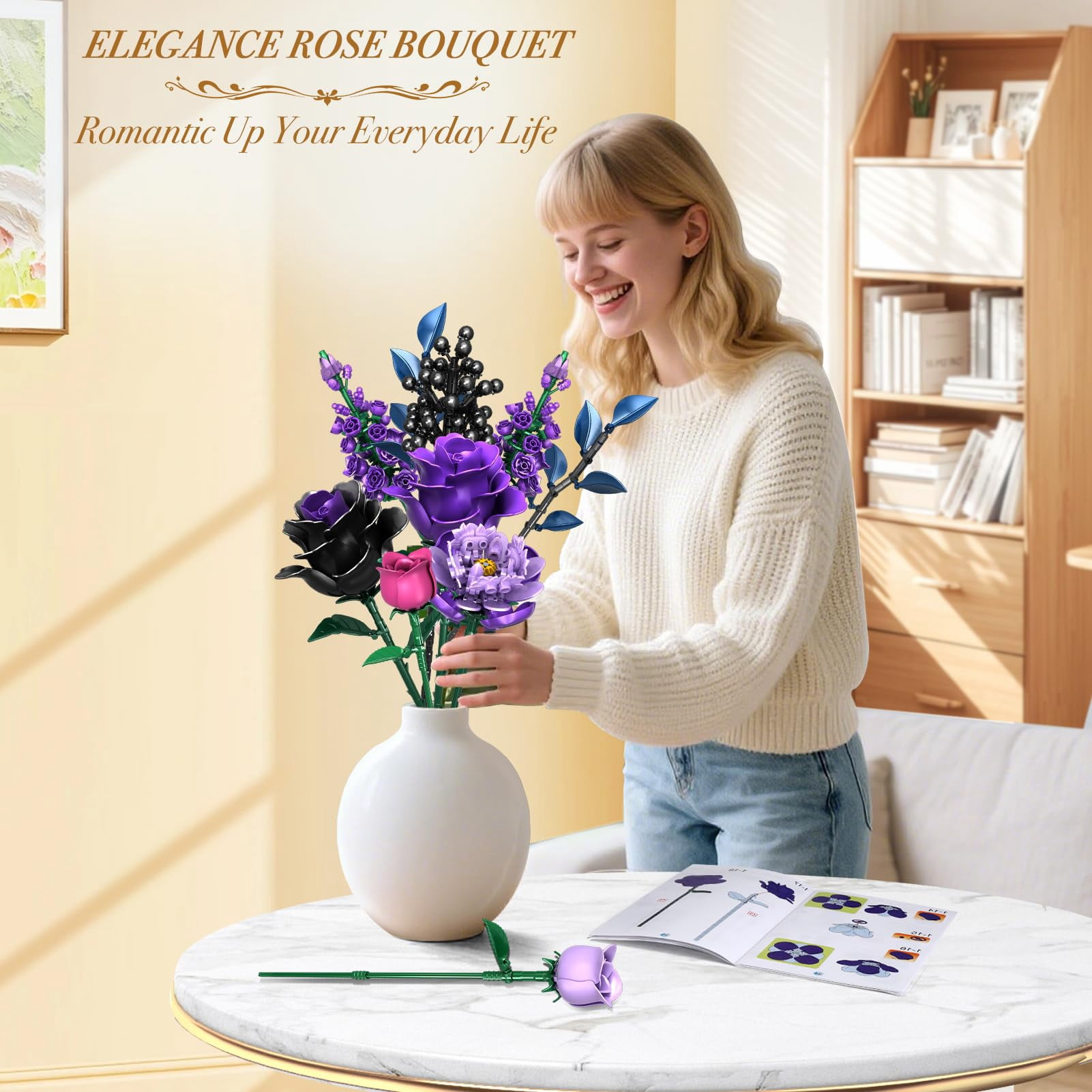 Flowers Bouquet Building Set, Rose Flower Botanical Collection Building Kit Toys Home Decoration Gifts for Kids Adults Women Her, Christmas Valentine's Mother's Day Gifts 701 PCS