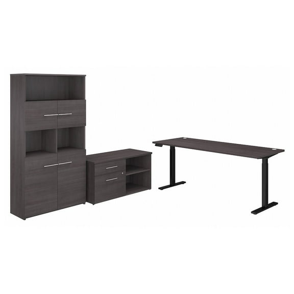 Office 500 72W Adjustable Desk with Storage in Storm Gray - Engineered Wood