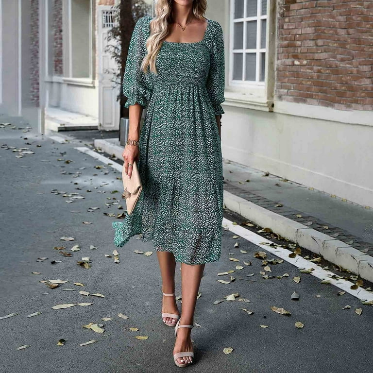 Ladies Dresses Below The Knee Sundresses Plus Size Maternity Dress Women's  Spring Casual Long Sleeve Empire