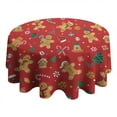 thumbnail image 4 of Red Christmas Gingerbread Man Pattern Round Tablecloth 60"x60",Wrinkle Wipeable Table Cloth for Kitchen Dining Room Picnic Patio Party, 4 of 6