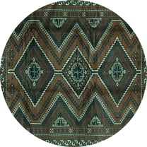 Ahgly Company Machine Washable Indoor Round Southwestern Turquoise Blue Country Area Rugs, 7' Round