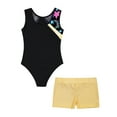 thumbnail image 4 of iixpin Kids Girls Gymnastics Dance Outfits Sleeveless Ballet Bodysuit with Tumbling Shorts Set Yellow 14, 4 of 5