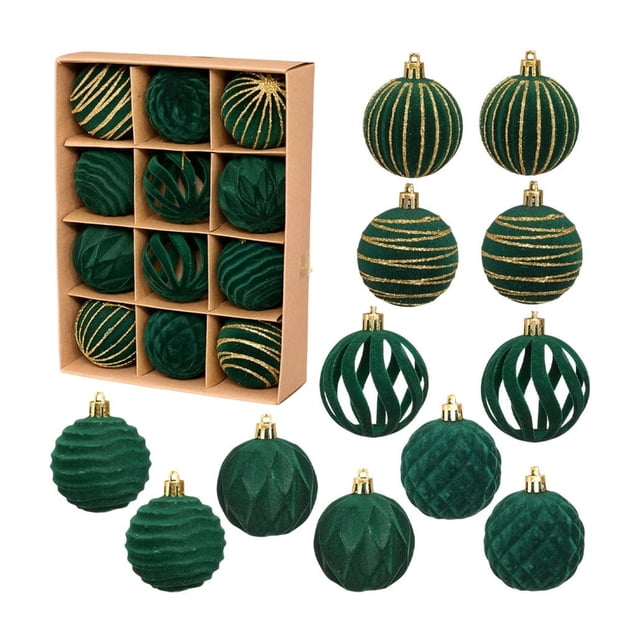 Jubipavy Christmas Decoration Christmas Decorations 12 Piece Flocked Christmas Balls Christmas Decoration SetMultiple Styles Of Christmas Tree Decorations Can Also Be Used For Other Party