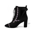 thumbnail image 2 of BLISSFUL STEP Embroidered Lace-Up Pointed Toe Block Heel Vintage Ankle Boots for Women Black 7, 2 of 8