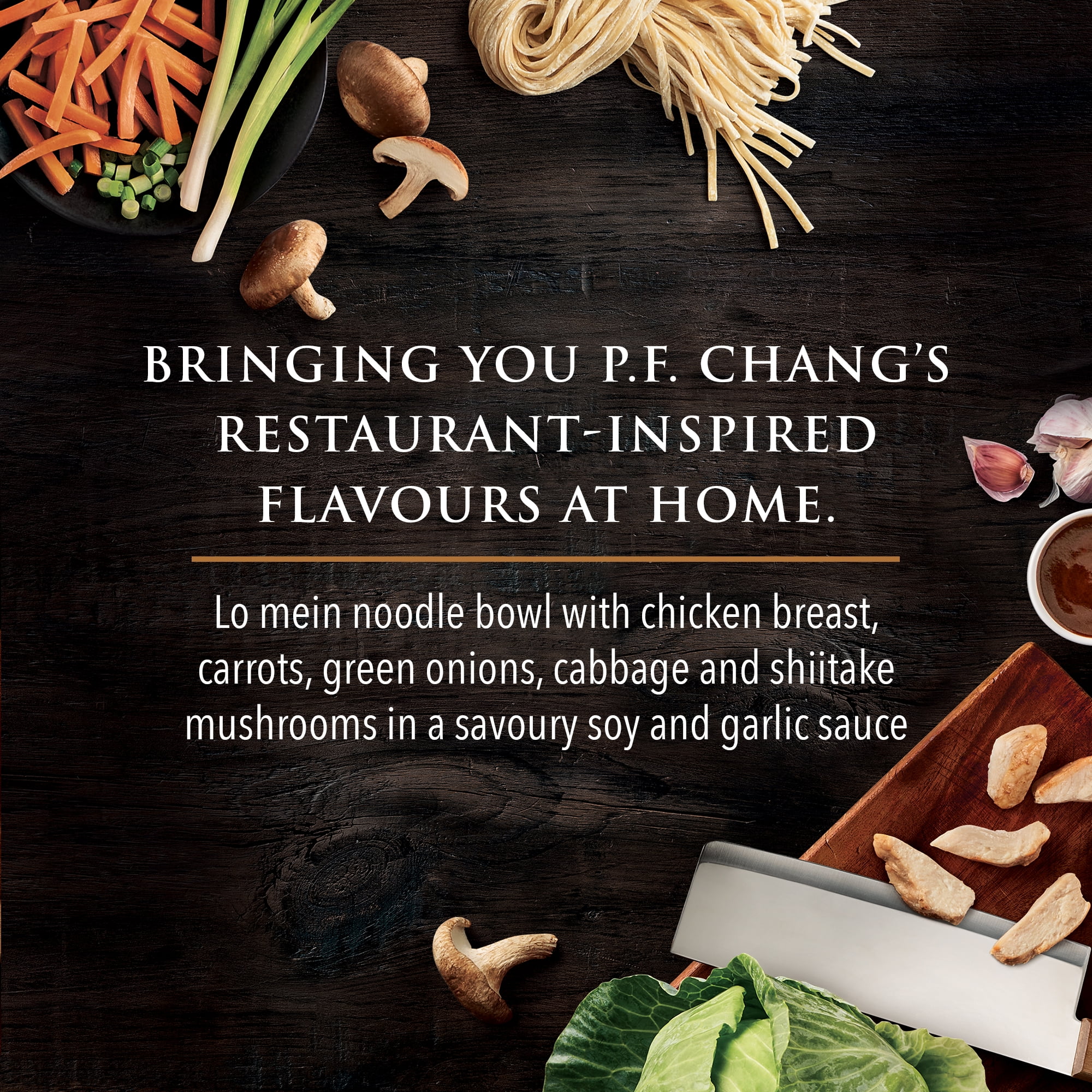 P.F. Chang’s Home Menu Chicken Lo Mein Frozen Dinner, Noodles with chicken breast, carrots, green onions, cabbage and shiitake mushrooms in soy and garlic sauce, Restaurant-Inspired, Chicken Lo Mein Frozen Meal, 312g