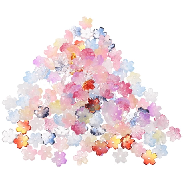 COMPUKAS 150Pcs Gradient Flower Beads for Jewelry Making Clear Glass Petal Beads with Flower Spacer Caps