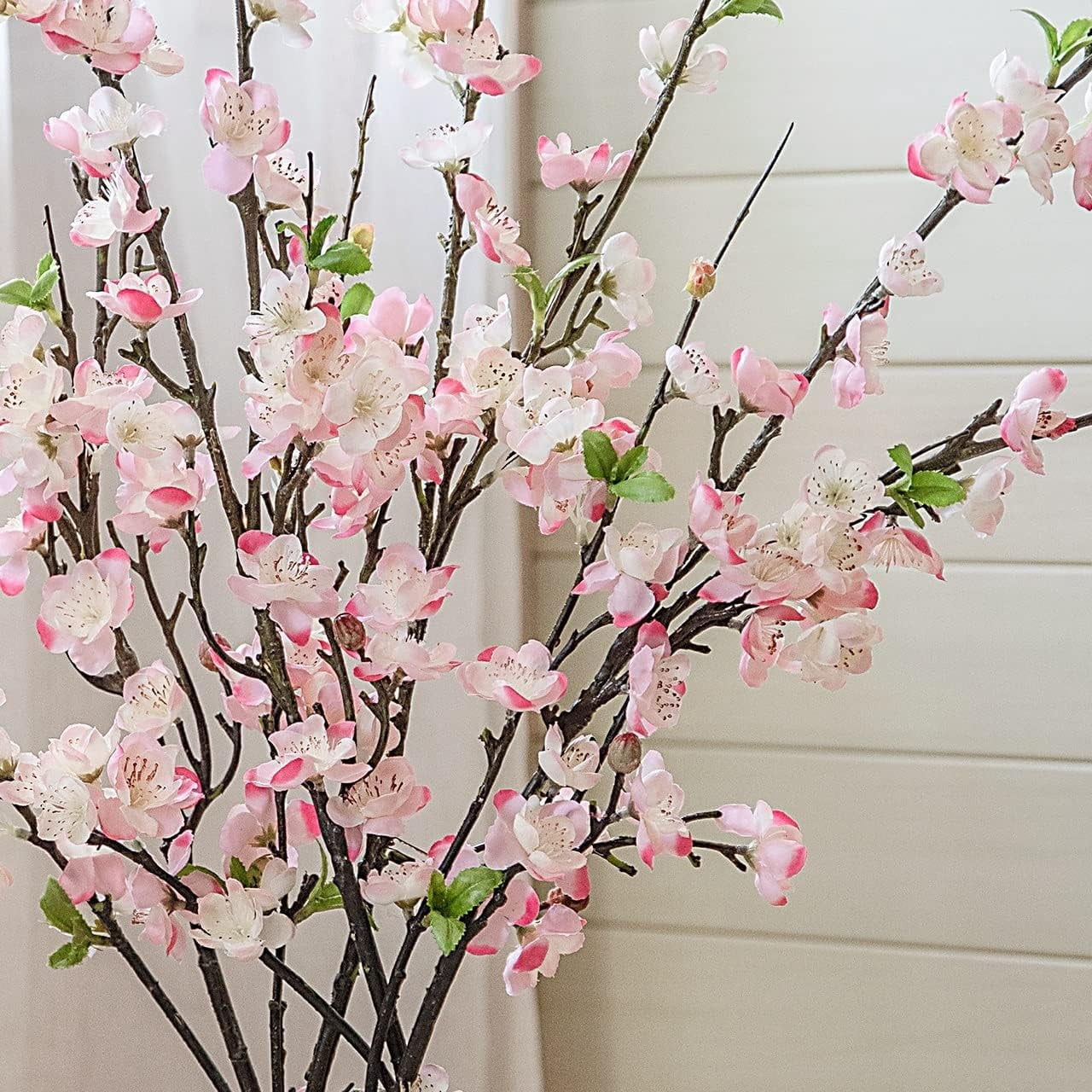 Artificial Cherry Blossom Branches, Faux Fake Plum Flowers Real Touch Boutique Bulk for Home Wedding Office Decoration, 35”Long Stems for Tall Vase (3PCS, White)
