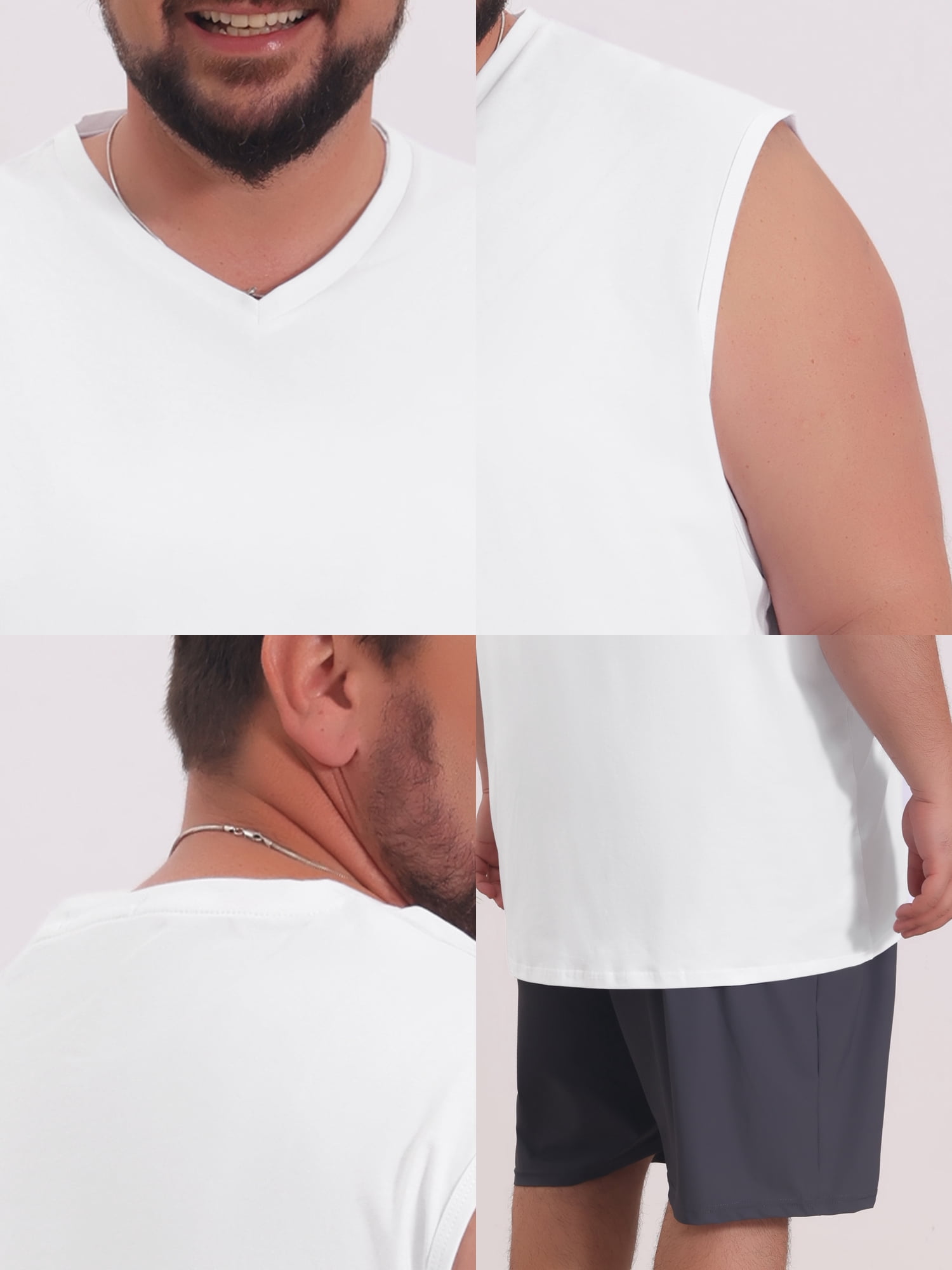DARING DIVA Men's V-Neck Soft Breathable Sleeveless Undershirt Tank Top 4XL White