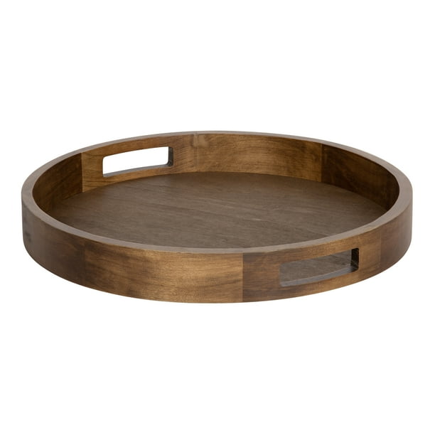 Kate and Laurel Hutton Large Round Wood Tray with Handles, Natural