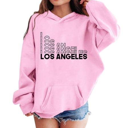 RUTAYY Teen Girls Hoodies Long Sleeve Letter Print Sports Shirt Casual with Pocket Elegant Hooded Sweatshirt