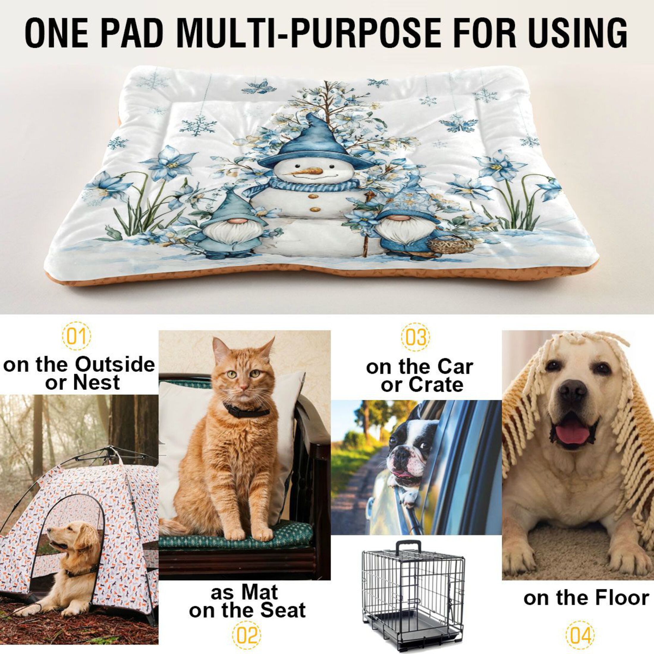 Qxltty Snowman and Dwarf Ped Pad Wear-resistant and Hard to Bite Through Sleeping Pad for Small Medium Large Dogs Winter Pet Bed 36×24in