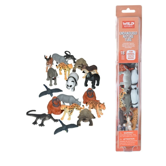 Wild Republic Nature Tube Endangered Animals Figurines, 18 Pieces