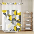 thumbnail image 6 of No Hook Shower Curtain with Snap in Liner, Nordic Medieval Splicing Half Circle Waterproof Fabric Bathroom Curtain Mesh Top Window, Yellow Grey Abstract Shower Curtains 48x72in, 6 of 9