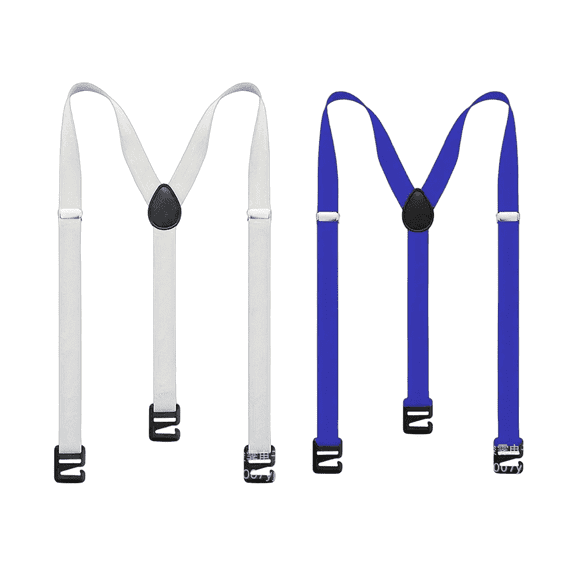ELORIAH 2Pcs Suspenders for Men Heavy Duty 3 Clips Adjustable Length Unisex Suspenders Strong Elastic Sports Suspenders 0.98x35.43in,White,Blue