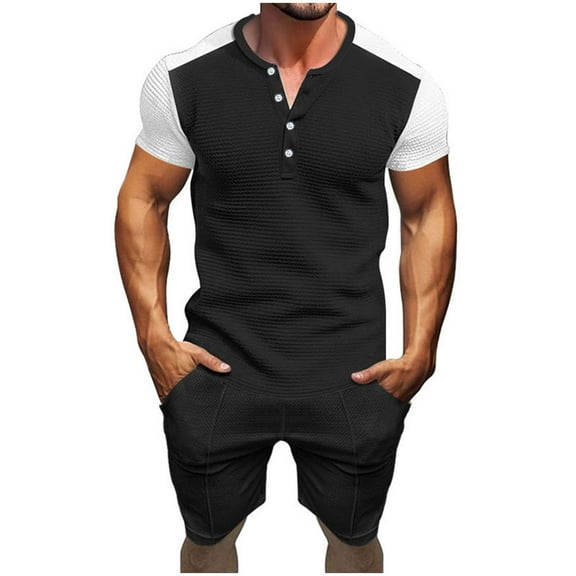 Cmfcve Men's Summer Short Sets Versatile Breathable Athletic Set Round Neck Short Sleeve Suit Set