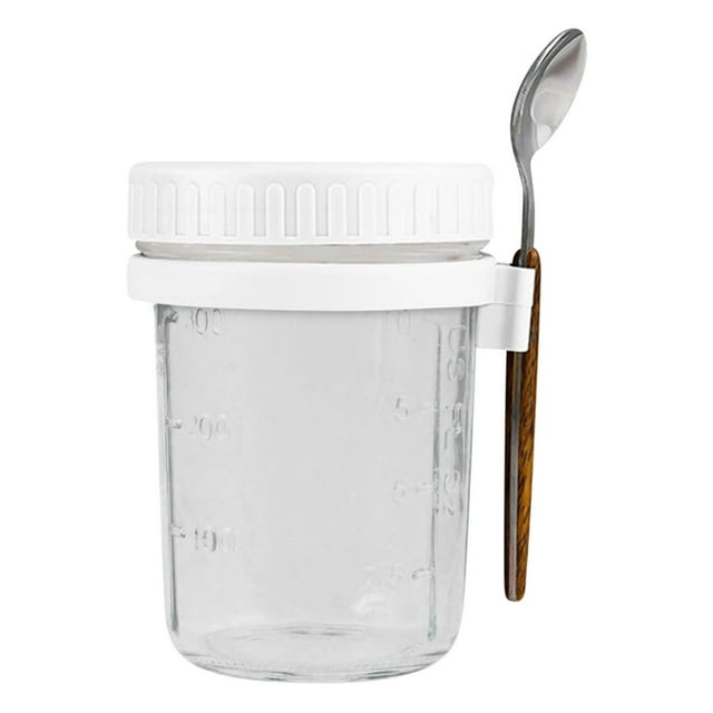 Wdhugt White Overnight Oats Container With Lid And Spoon 350Ml Portable Cereal Jar Airtight Leakproof Food-Safe Glass For Breakfast Meal Prep And Travel White