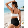 thumbnail image 5 of SHEWIN High Waisted Bikini Set 2 Piece Swimsuit for Women Color Block Spaghetti Straps Bathing Suits Summer Beach Outfits, 5 of 7