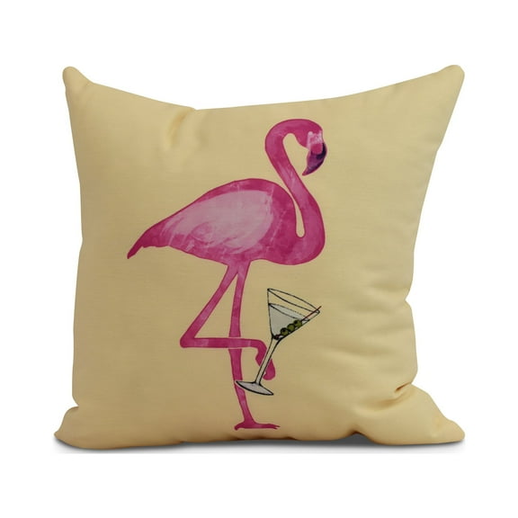 Simply Daisy, 16" x 16" Single Flamingo , Animal Print Outdoor Pillow, Yellow