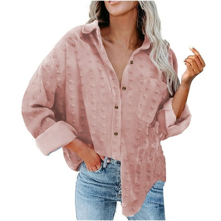 

Trench Coats for Women Winter Jackets for Women Women s Casual Solid Color Pockets Buttons Long Sleeve Tops Blouse Outwear Coat Black Cardigan for Women Clearance Varsity Jacket Women Pink S
