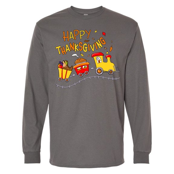 Inktastic Happy Thanksgiving Turkey Train with Food Long Sleeve T-Shirt
