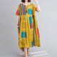 thumbnail image 4 of Vestido vintage de lino de algodón para mujer, estampado floral geométrico, cuello redondo MABOTO Amarillo, 4 of 7