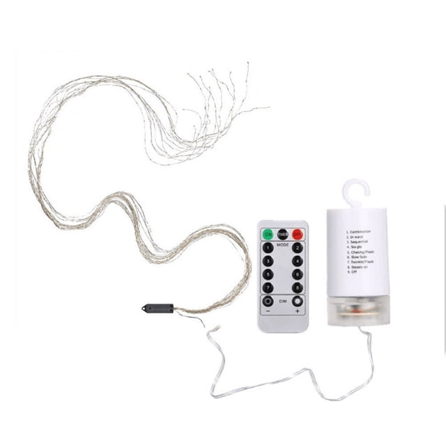 Billuyoard Tira de luces de 10 hebras para Patio exterior, lámpara de alambre de cobre resistente al agua, 8 modos, decoración de Control remoto, adorno, Iluminación y accesorios Batería Blanca Billuyoard HA011034-06
