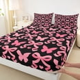 thumbnail image 4 of Erosebridal Black Pink Queen Sheet Sets for Girls, Butterfly Bow-Tie Bed Set, 1 Flat Sheet, 1 Fitted Sheet and 2 Pillowcases, 4 of 5